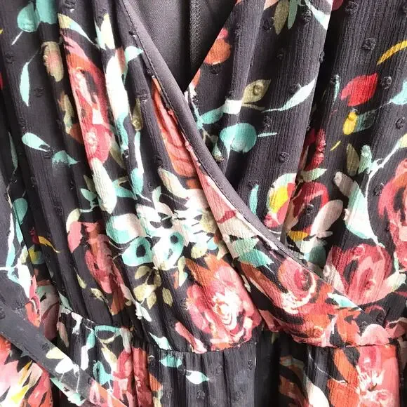 Torrid Faux Wrap High Low Midi Dress Size 2X Swiss Dot Floral Flutter Sleeves - Picture 7 of 16